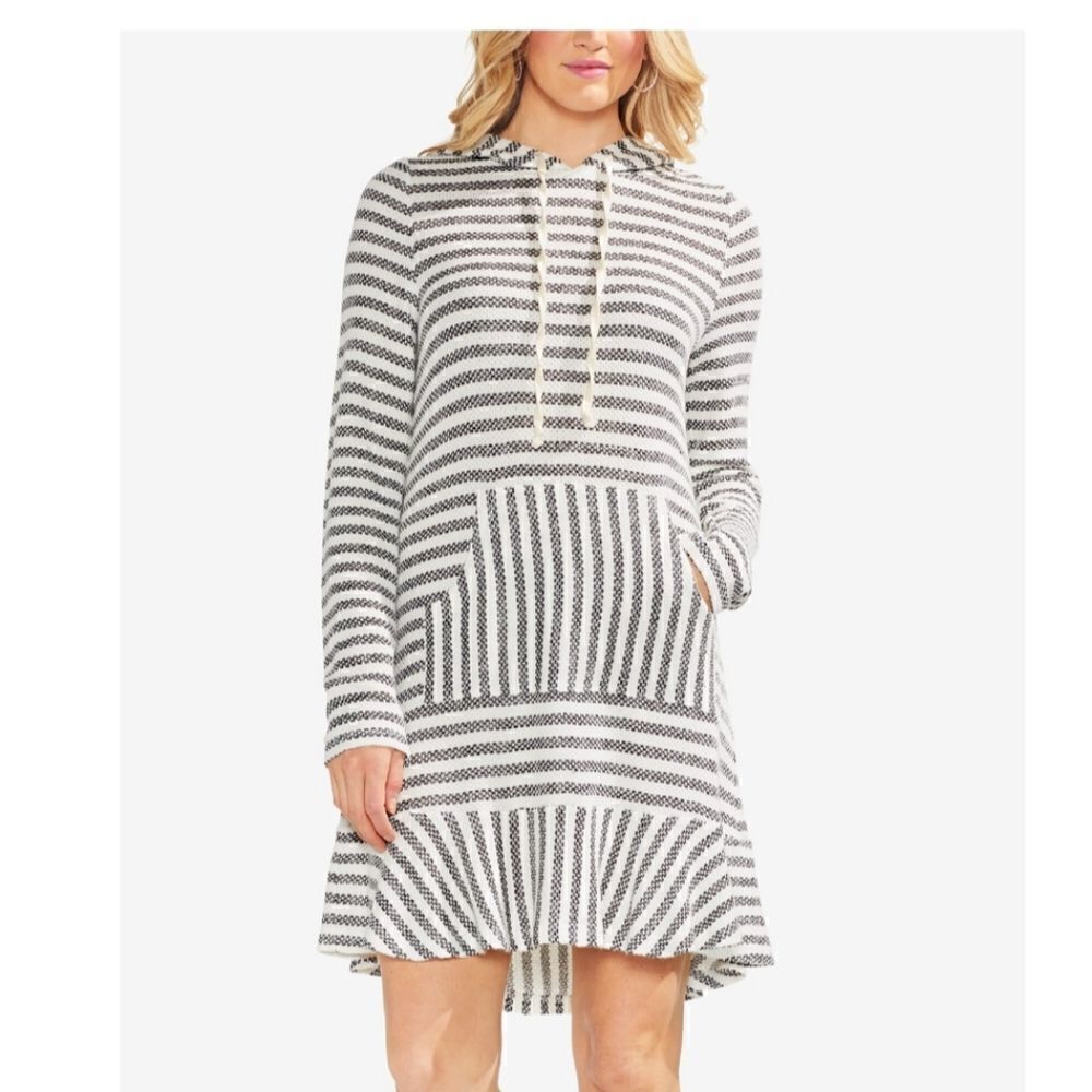 Vince camuto hooded stripped dress size small